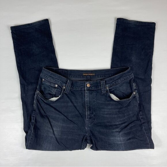 Nudie Jeans Thin Finn Organic Blue Strike Men’s Tag Size 36 HEMMED - Picture 3 of 13